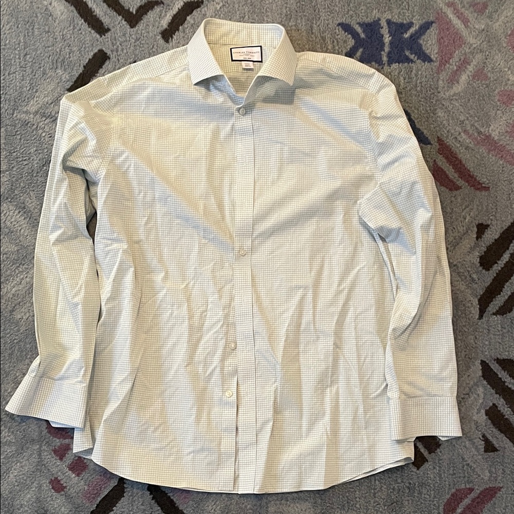 Charles Tyrwhitt Green Checkered Dress Shirt 18 x 37